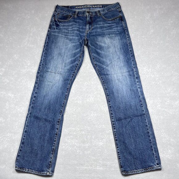 American Eagle Jeans Mens SZ 36 Blue Straight Leg  Slim Fit Denim Inseam 32.5 in - Picture 1 of 13